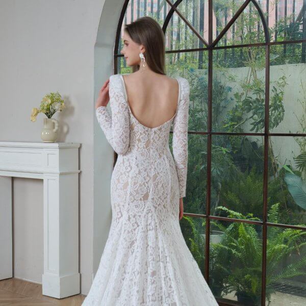 elegant long sleeve mermaid wedding dress sweetheart neck lace bridal dress bd25001