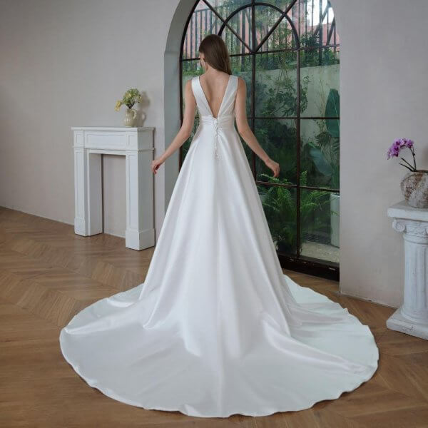 elegant a line wedding dress v neck stain split sweep strain bridal dress bd25013