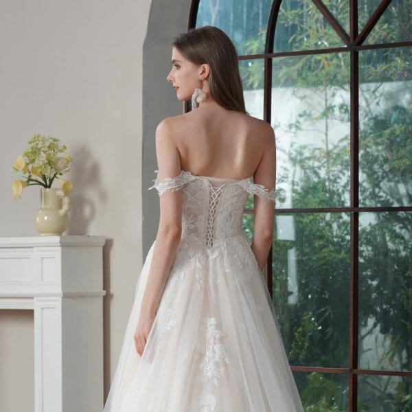 elegant a line wedding dress off the shoulder neck pleat tull split sweep strain bridal dress sh012