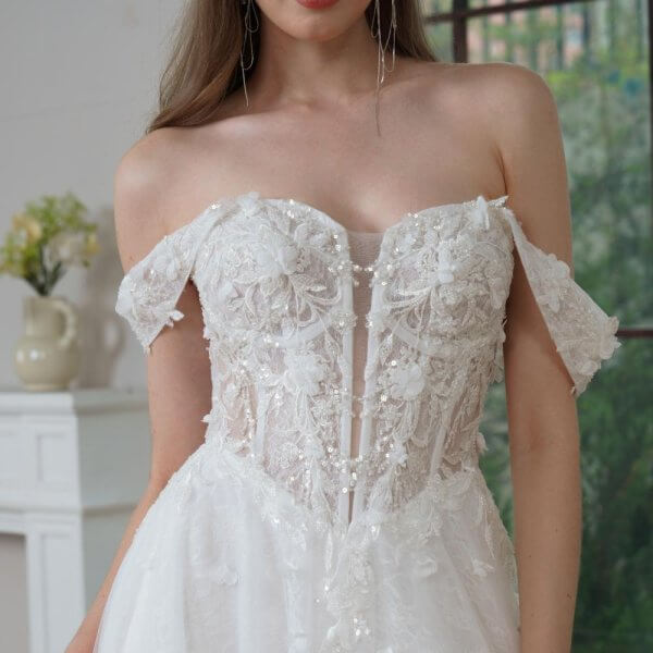elegant a line wedding dress off the shoulder neck pleat lace split sweep strain bridal dress sh020