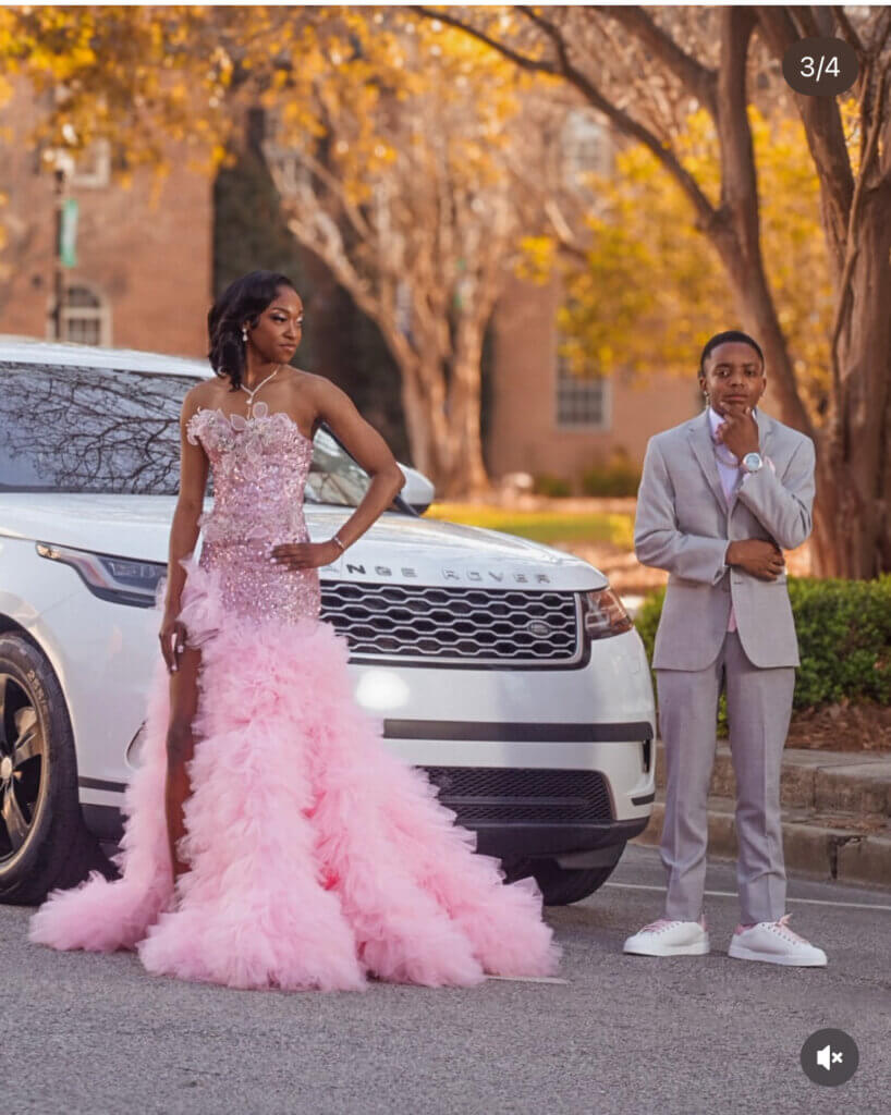pink prom dress and suit