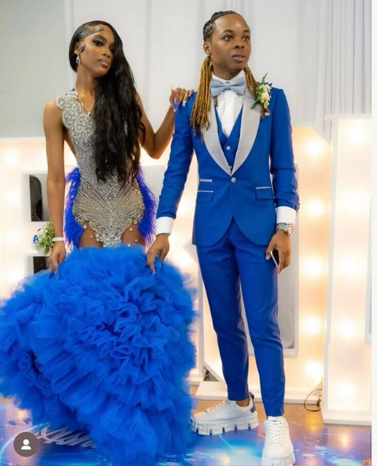 Blue prom dress and suit