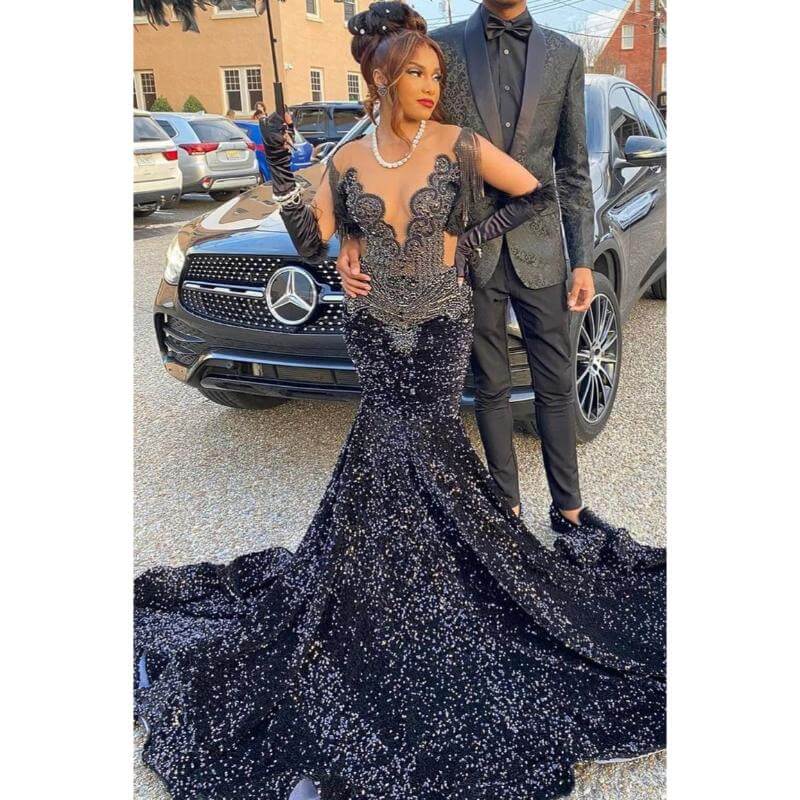 v neck beaded sequined mermaid long prom dresses showprettydress